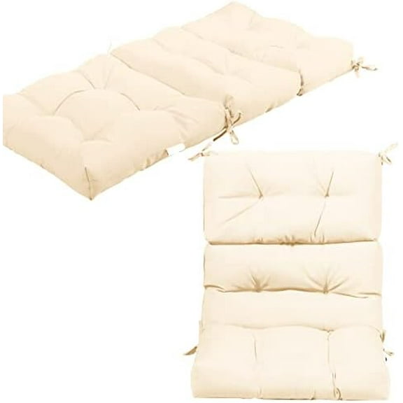 2 Pack Outdoor Chair Cushions 45" x 22" x 4.5", High Back Tufted Seat Cushion with Ties, Waterproof All-Weather Indoor Rocking Chair Replacement Pads, Patio Wicker Furniture Cushions, Beige