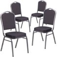 thumbnail image 1 of 4 Pk. HERCULES Series Crown Back Stacking Banquet Chair in Black Patterned Fabric - Silver Vein Frame, 1 of 9