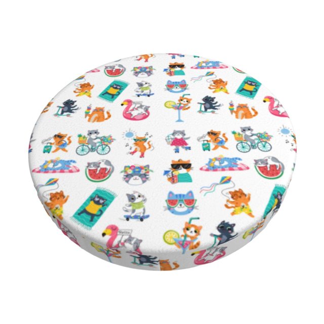 Balery Hello Summer Cat Fundas de asiento para taburete de bar redondo de tela de terciopelo ajustables que protegen de arañazos y manchas para sillas de 14 a 17 pulgadas.-14 inch