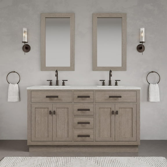 Water Creation Chestnut 60" Wood Double Bathroom Vanity in Gray & Bronze