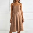 thumbnail image 2 of Women's Cotton Adjustable Spaghetti Strap Cami Dress Pleated Front Casual Sleeveless Solid Color Midi Dress Khaki XXXL(XXXL), 2 of 9