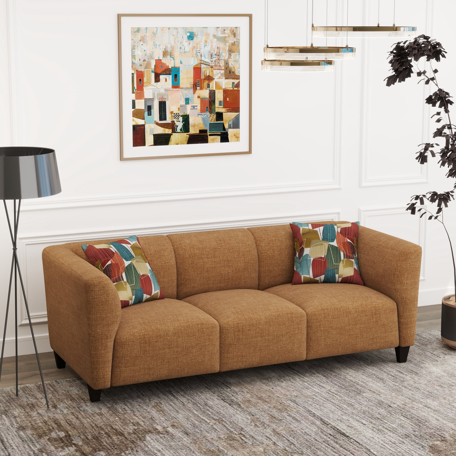 Roundhill Furniture Della Upholstered Stationary Sofa, Yellow