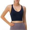 thumbnail image 3 of True Bra Women Yoga Bras Solid Sleeveless Cold Shoulder Casual Tanks Blouse Tops V-Neck Back-Smoothing Bra Feature Hook and Eye Closure Strapless Bra Style Y-542 , Dark Blue M, 3 of 5