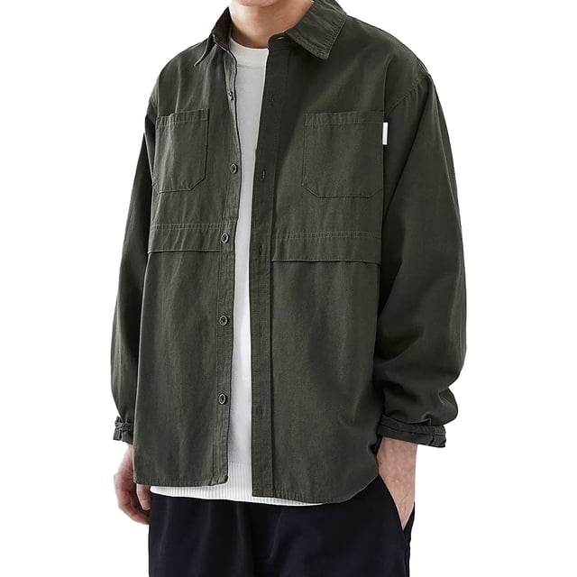 Camisas Hombre Vestir Moda masculina Primavera y verano Casual Manga larga Solapa Camisa de color sólido Blusa (Green, M)