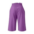 thumbnail image 6 of Bloomae Linen Shorts for Women Smoked High Waisted Elastic Waist Wide Leg Bermuda Shorts Loose Comfortable Casual Summer Short Pants with Pockets Purple L, 6 of 6