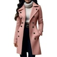thumbnail image 2 of Women's Double Breasted Wool Coat, Notch Lapel Winter Overcoat, Knee Length Slim Fit Trench, Tailored Wool Blend Coat, Business Casual Outerwear Pink XL, 2 of 6
