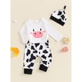 thumbnail image 2 of FEORJGP Toddler Baby Boys Girls 3Pcs Casual Outfits 0 3M 6M 12M 18M Infant Long Sleeve Rompers Cow Print Jumpsuits Crew Neck Bodysuits + Pants + Hat Sshion Cute Comfy Clothes for Spring Fall, 2 of 9