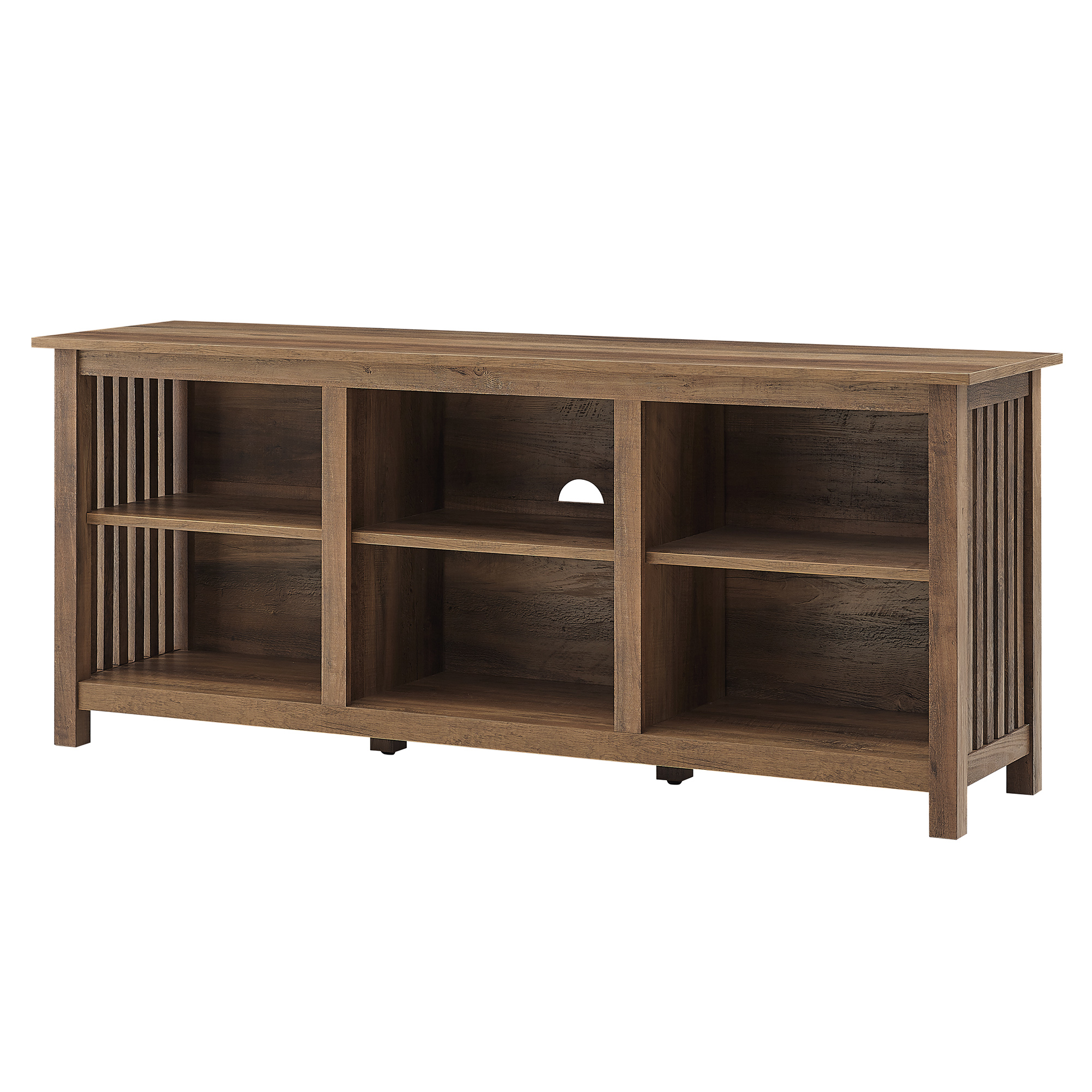 Walker Edison Mission Slatted Side TV Stand for TVs up to 65”, Rustic Oak