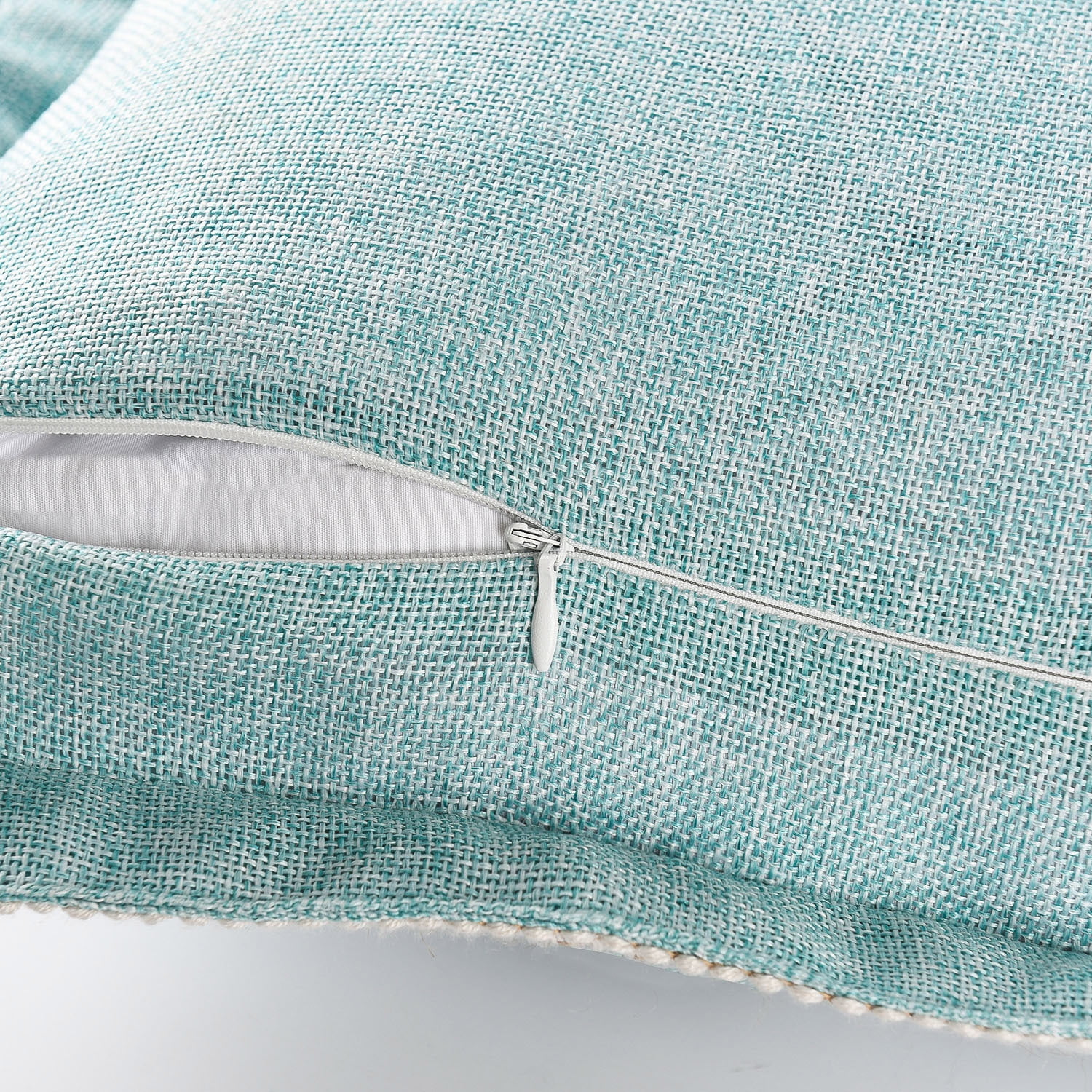 EvJk Set of 2 Aqua Throw Pillow Covers Vintage Linen Trimmed Cushion Covers, 18"x18"