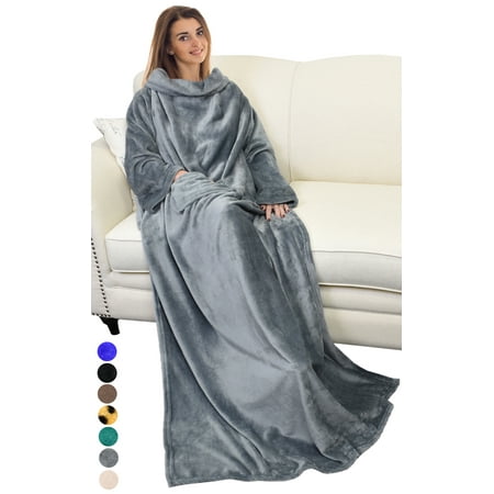 Wearable Blanket Adult with Sleeves Arms,Soft Cozy Plush Fleece Wrap Throws Blanket Robe