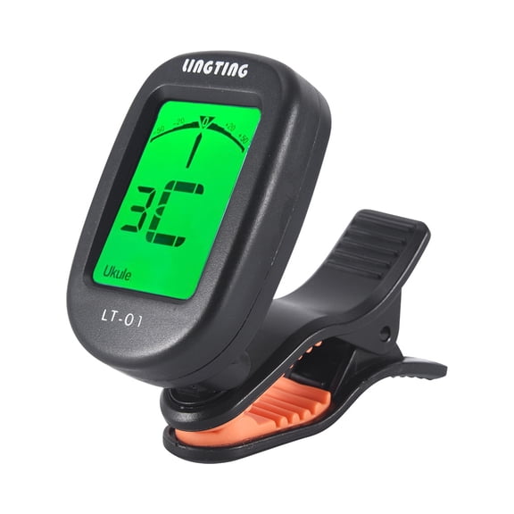 LINGTING LT-01 Mini Clip-On Digital Electronic Tuner 360 Rotatable with 2 Backlight LCD Screen for Guitar Chromatic Bass Ukulele C/ D Violin