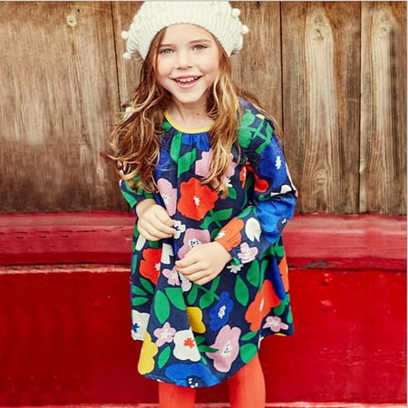 

SDJMa Kids Baby Teen Girls Floral Print Long Sleeved Knit Princess Dress Clothes