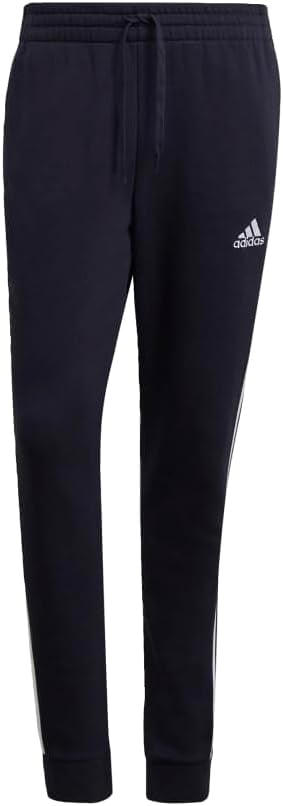 adidas Men's Standard Essentials Fleece Tapered Cuff 3-Stripes Pants, Legend Ink/White, Small