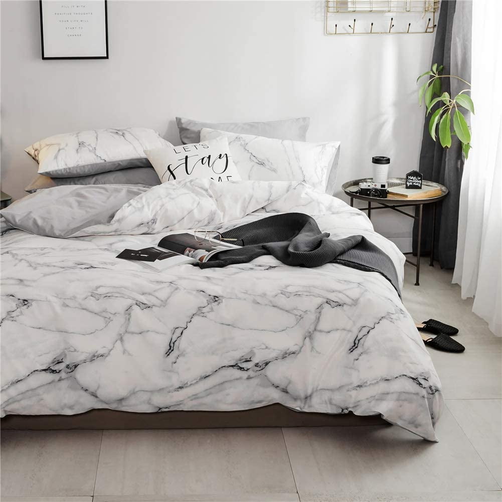 Marble Duvet Cover Set Queen (90"x90") Black and WhiteBedding Set100