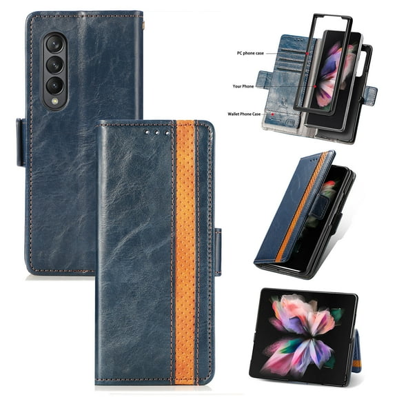 Allytech Z Fold 4 Case, Galaxy Z Fold 4 5G Case, RFID Blocking Retro Buiness Faux Leather Flip Cover Card Slots Drop Protective Wallet Case Cover for Samsung Galaxy Z Fold 4 2022 Model -Darkblue