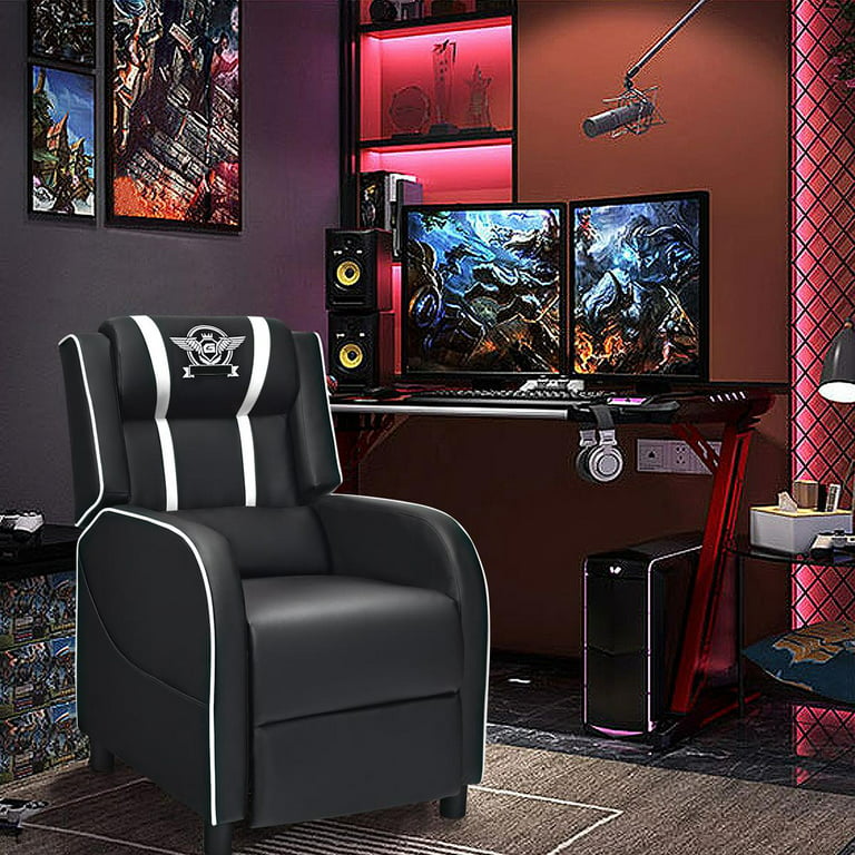 Giantex Gaming Recliner Chair, Reclining Gaming Chair Ergonomic Leather  Sofa with Footrest Lumbar Support Headrest and Side Pouch for Living Room  Home