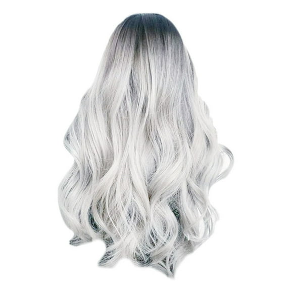 Sifdseng Full Head Cover Ladies Gray Gradient High Temperature Silk Hair Set Long Big Wave Curly Hair in The Middle Part Dyeing Best Friend Christmas Gifts