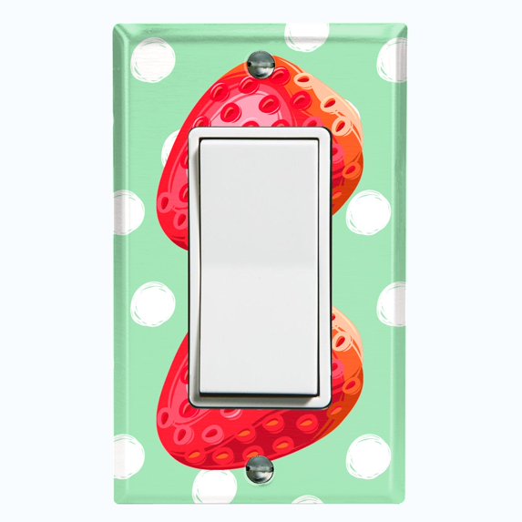 Metal Light Switch Plate Cover Ripe Red Strawberry Green Polka Dots FUT006