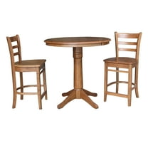 36" Round Solid Wood Extension Dining Table with 2 Stools in Distressed Oak by International Concepts
