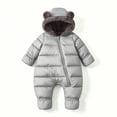 thumbnail image 6 of Kogui Baby Winter Snowsuit Fleece Lined Footed Romper Bear Ear Hooded Zipper Padded Warm Infant Jumpsuit Snow Wear 3 6 Months (Grey,3-6 Months), 6 of 9