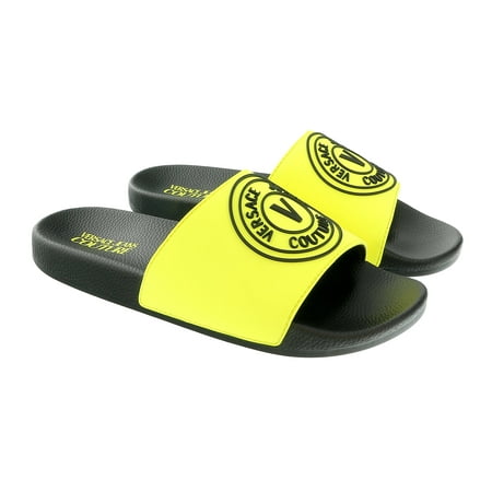 

Versace Jeans Couture Neon Yellow Medallion Logo Embossed Pool Slide-39 for Mens