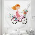 thumbnail image 1 of Flower Tapestry, Happy Little Girl with Bunch of Flowers Riding a Bike Cheerful Activity, Fabric Wall Hanging Decor for Bedroom Living Room Dorm, 5 Sizes, Multicolor, by Ambesonne, 1 of 1