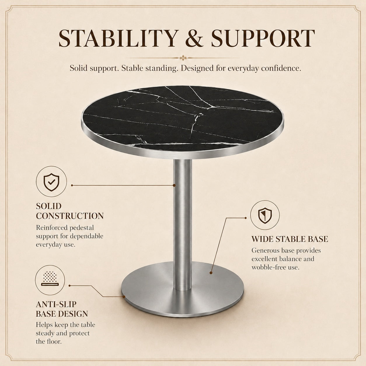 Aukfa 31.5" Round Sintered Stone Dining Table for 2-4, Kitchen Table Tulip Table with Silver Pedestal Base for Bistro Small Apartment,Obsidian Black