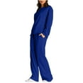 thumbnail image 2 of RYRJJ Womens 2 Piece Outfits Sweatsuit Crewneck Pullover Sweatshirt Lounge Sets Wide Leg Sweatpants Fall Fashion Tracksuit with Pockets(Blue,L), 2 of 8