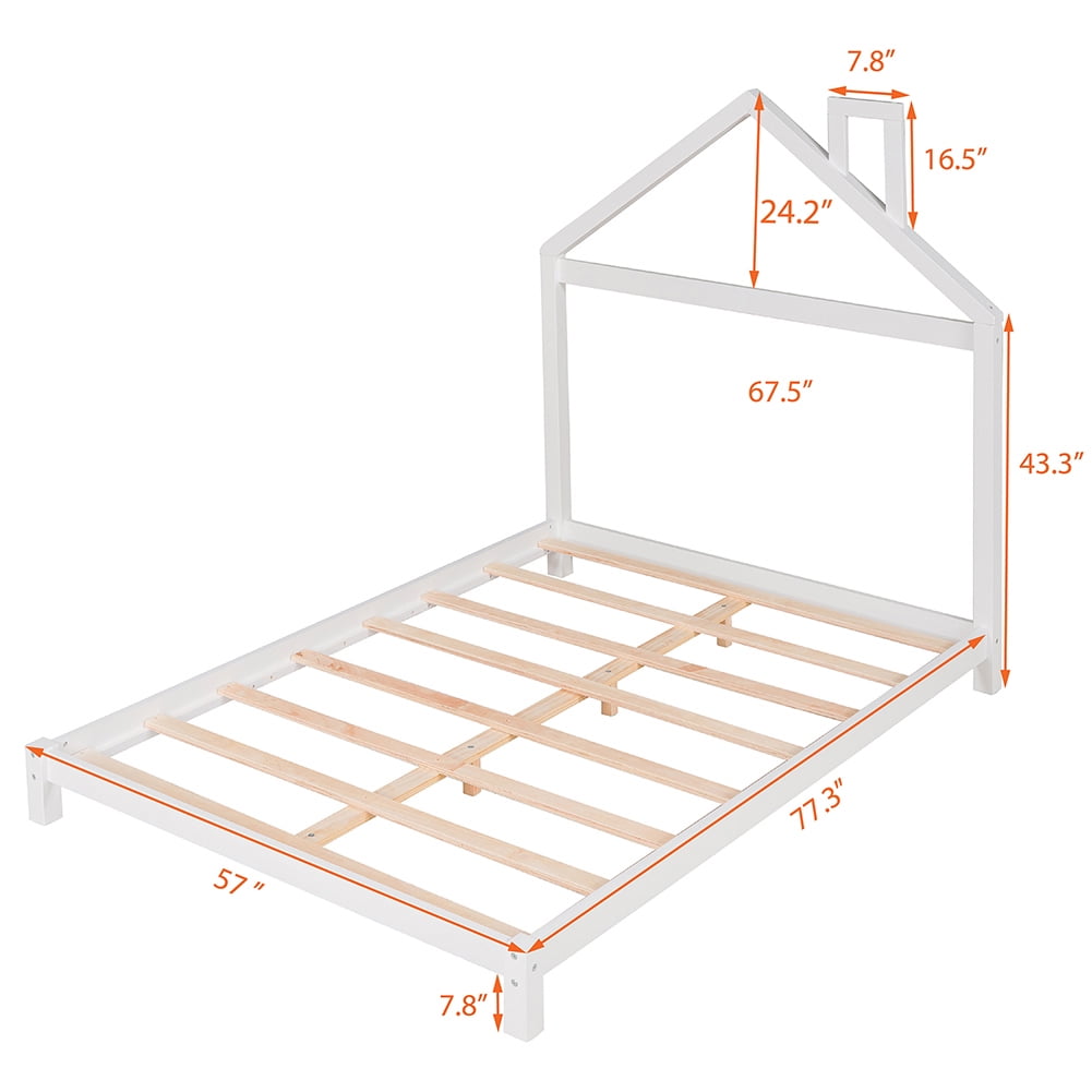 Kepooman Wood Platform Bed Frame with House-Shaped Headboard, Full Size, White Kepooman Wood Platform Bed Frame with House-Shaped Headboard, Full Size, White