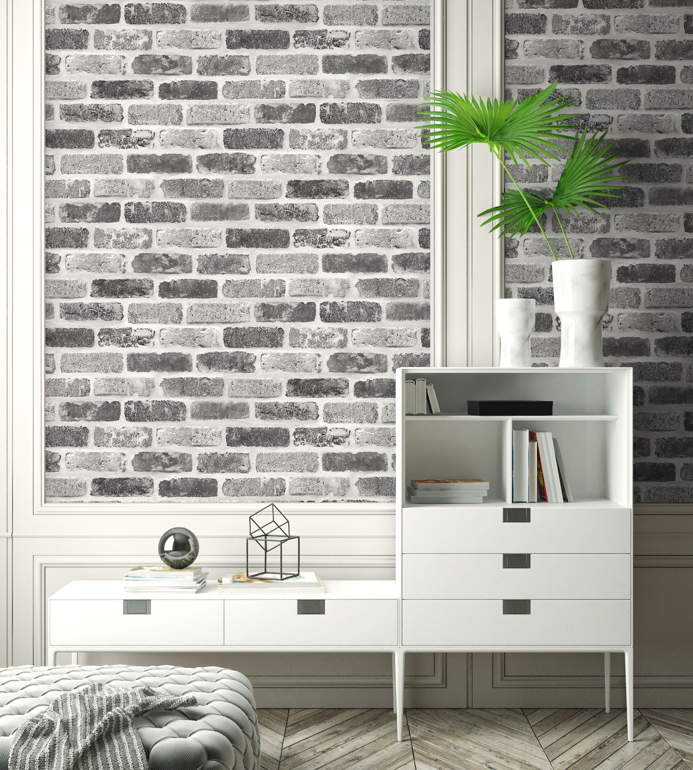 NextWall Gray Washed Brick Peel and Stick Wallpaper