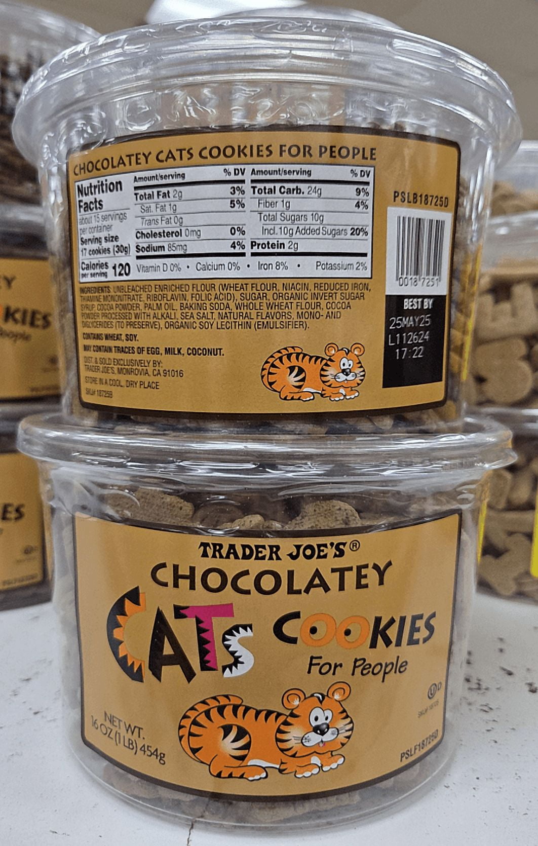 Trader Joe’s Chocolatey Cats Cookies for People 16oz 454g (2 Tubs)