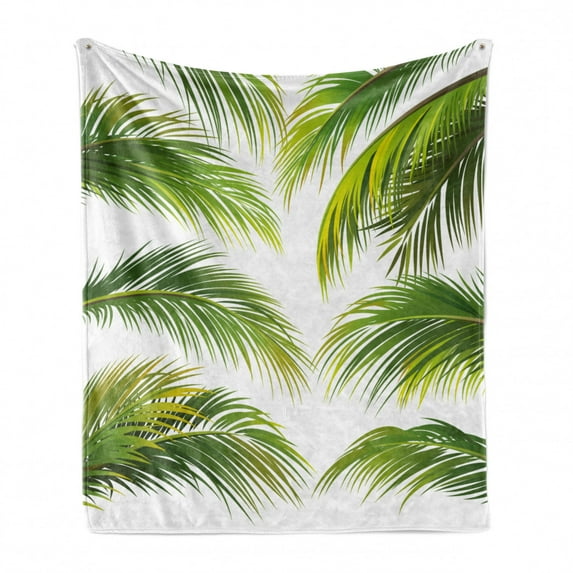 Palm Leaf Soft Flannel Fleece Throw Blanket, Vivid Palm Leaves Growth Jungle Foliage Summer Forest Botany, Cozy Plush for Indoor and Outdoor Use, 60" x 80", Green Lime Green White, by Ambesonne