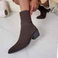 thumbnail image 5 of Domuza Women Stretch Knit Sock Ankle Boots, Pointed Toe Chunky Block Heel Breathable Slip On Short Boots for Autumn Winter Daily Commuting Office Casual Wear Coffee 8（EU-40）, 5 of 8