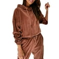 thumbnail image 3 of DYMADE Women Solid Color Velvet Long Sleeve Leisure Hoodies Pants 2PCs Suit, 3 of 6