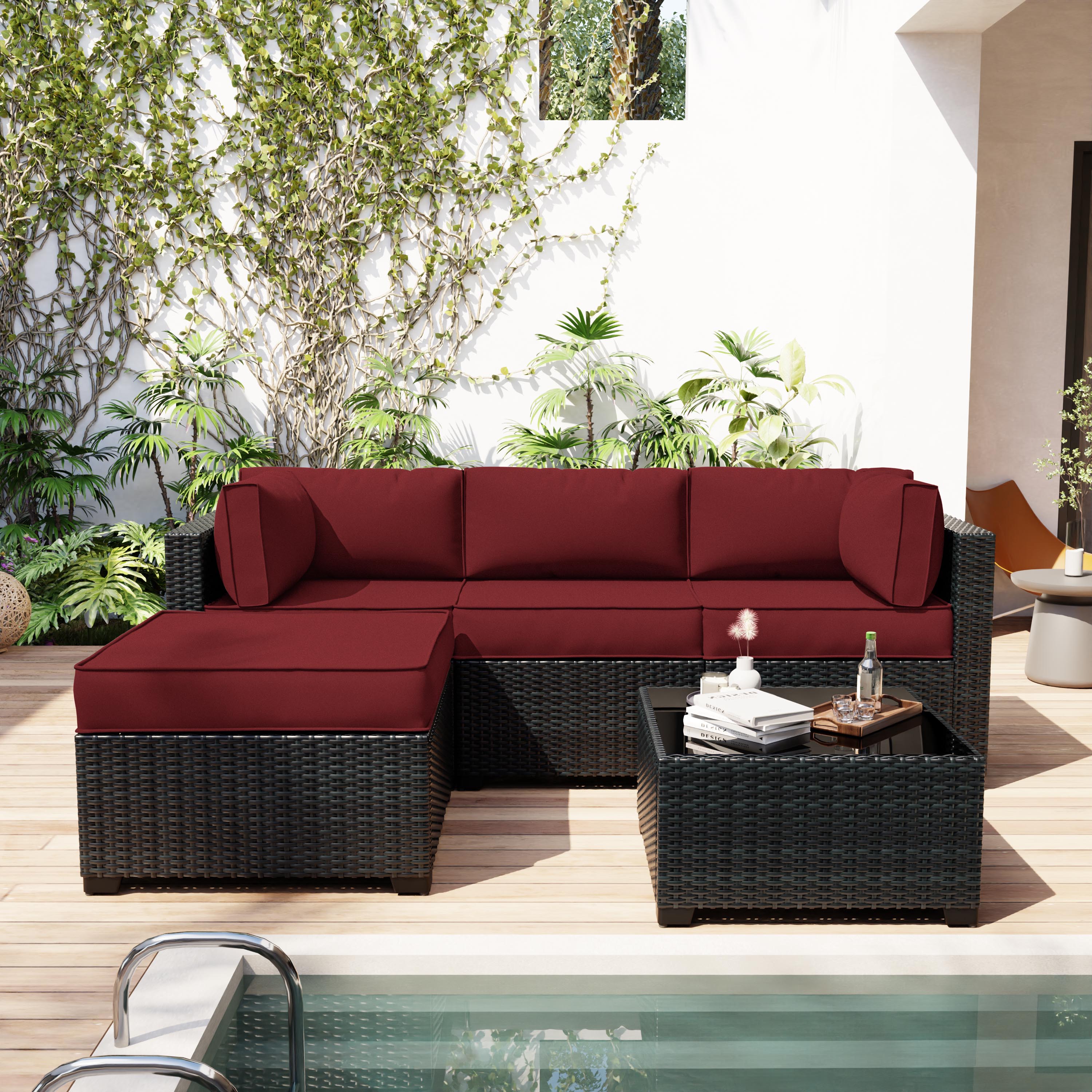 Snubbull 9 Pcs Outdoor Patio Cushion Covers with 4 Size, Waterproof & Zippered, Burgundy