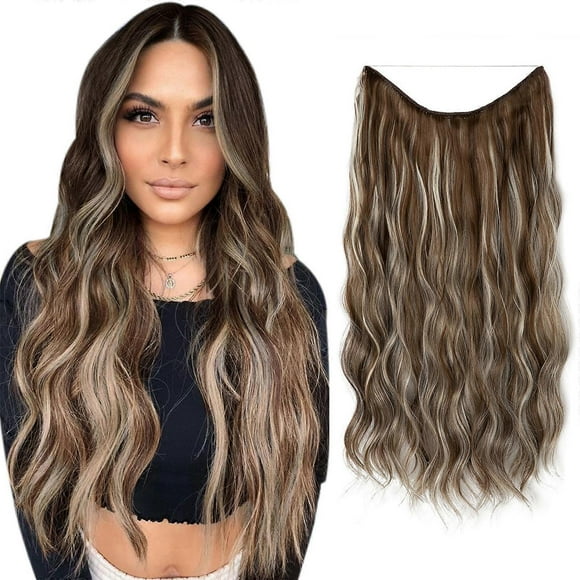 Women Adjustable Headband Halo Hair Extensions Invisible Wire Wavy Curly Long Synthetic Hairpieces 9H613--