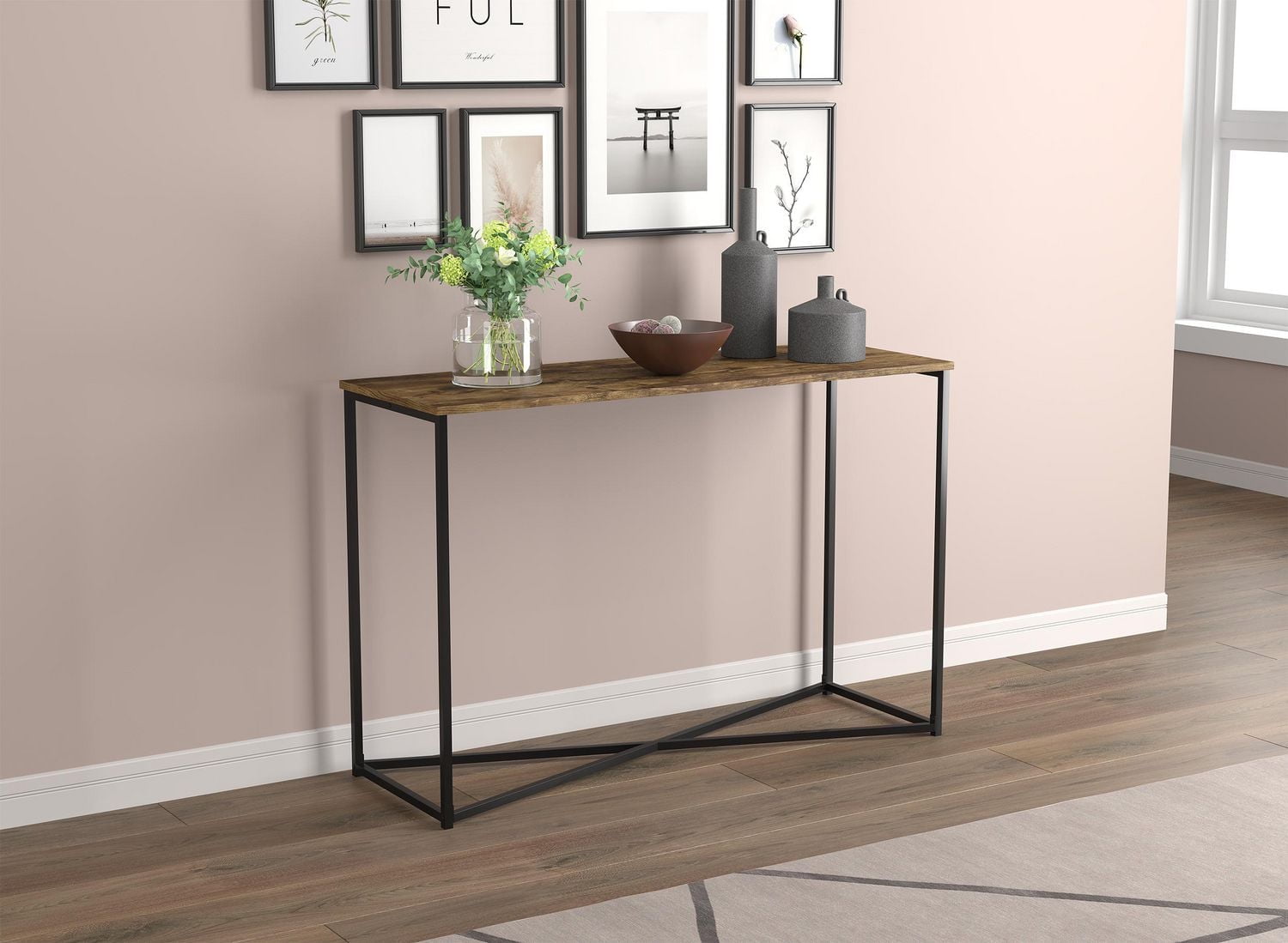 Safdie & Co. Console Table 44L Brown Reclaimed Wood Black X Metal