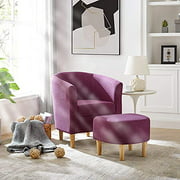 DAZONE Modern Accent Chair, Linen Fabric Arm Chair Upholstered Single Sofa Chair with Ottoman Foot Rest Purple Comfy Armchair for Living Room Bedroom Small Spaces Apartment Office