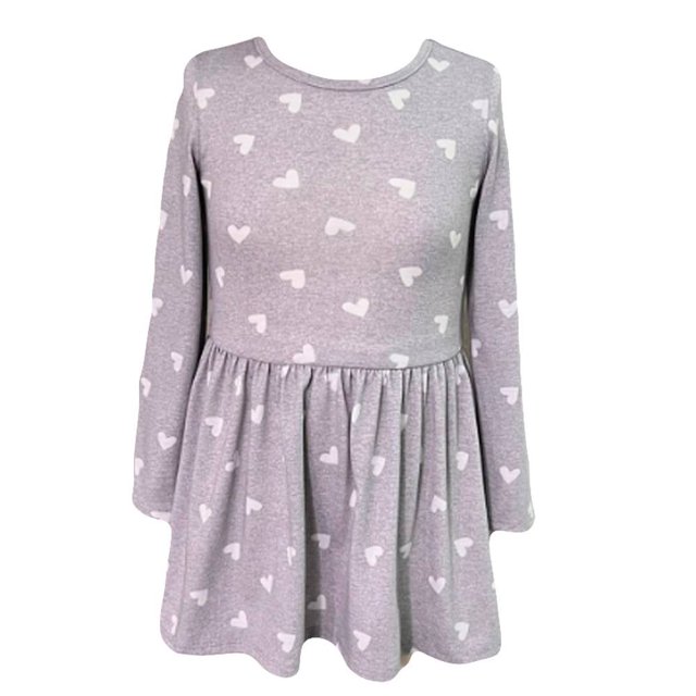 Vestido George Talla 8 Manga Larga Estampado Corazones Gris Jaspe