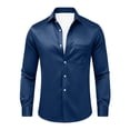 thumbnail image 5 of Jinhomg Men's Collar Button Up Shirts with Pockets Slim Fit Satin Lightweight Tops Fall Casual Outfits Solid Color Spring Everyday Navy M, 5 of 6