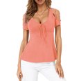 thumbnail image 2 of Camisa con cuello en V para mujer,Camisas con hombros descubiertos para mujer Camisas con cordones y hombros descubiertos para mujer Camisas para mujer Tops muy versátiles, 2 of 5