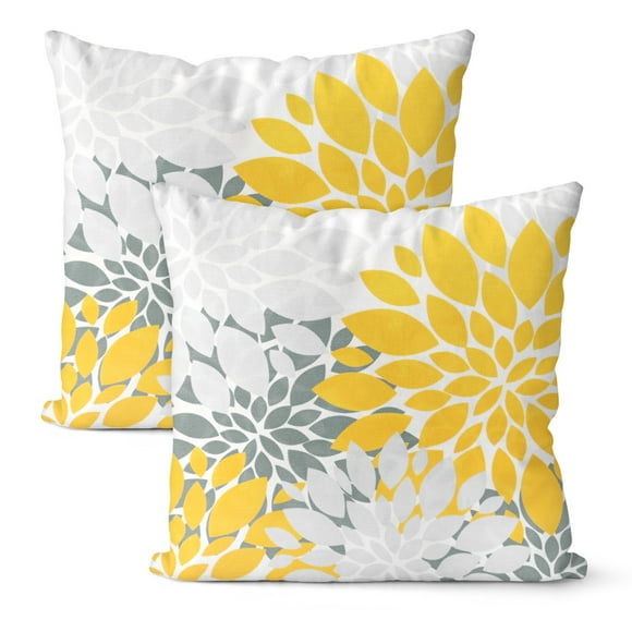 Uxcell 2-Pack Outdoor Waterproof Throw Pillow Cover, 17x17 Inch Linen Flower Decorative Cushion Cover [Yellow Gray]