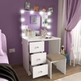 thumbnail image 3 of Ember Interiors Vanity Desk for Kids with Mirror,3 Drawers, Lights, Chair, Gold Crystal Knobs, White, 3 of 4