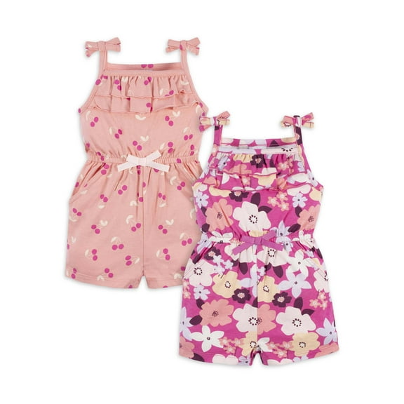 Gerber Baby Girl Rompers, 2-Pack, (Newborn - 24 Months)
