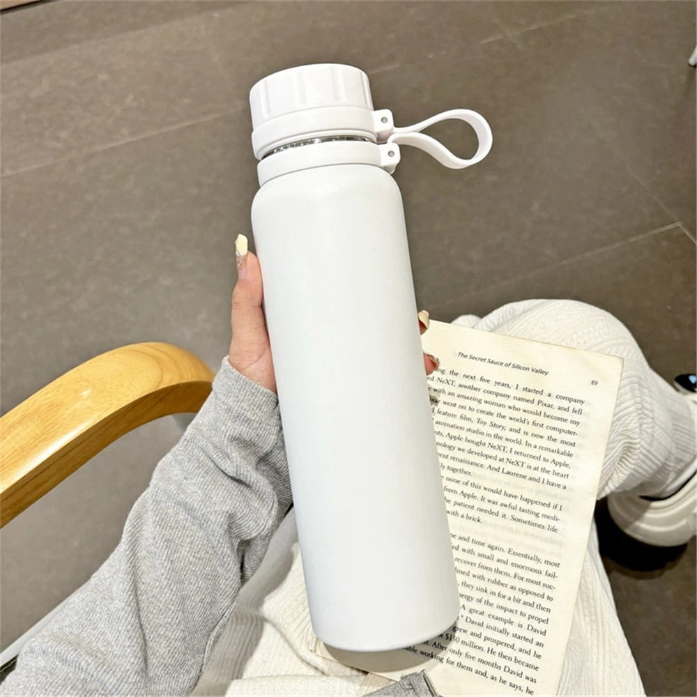 Insulated 30 oz Water Bottle - Leak-Proof for Quick Hydration - Keeps Drinks Cold - for Travel or Gym - White