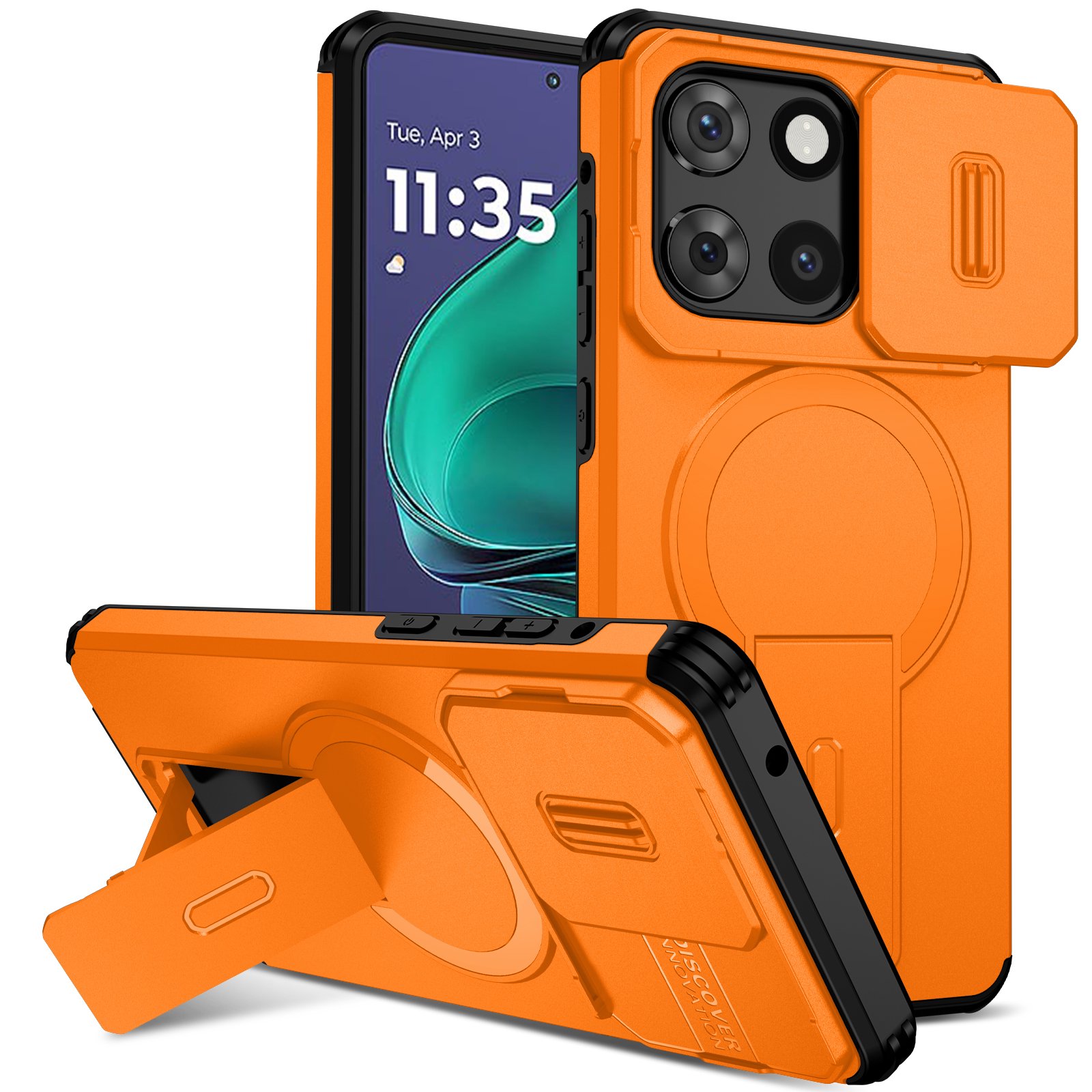 Dteck Magnetic Case for Motorola Moto G Stylus 5G 2025,Shockproof TPU+PC Case Compatible with Mag Safe with Sliding Camera Lens Protection Kickstand Cover for Moto G Stylus 5G 2025,Orange