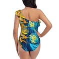 thumbnail image 5 of Salouo Starry Sunflower Dreamscape Pattern One Shoulder Ruffled One Piece Swimsuit for Women V Neck Swimwear Tummy Control Bathing Suit-XX-Large, 5 of 6
