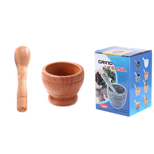 Billuyoard Molinillo de mortero Manual multifuncional de estructura fuerte, trituradora, cuenco de especias para ajo Cocina y Comedor Grano de madera