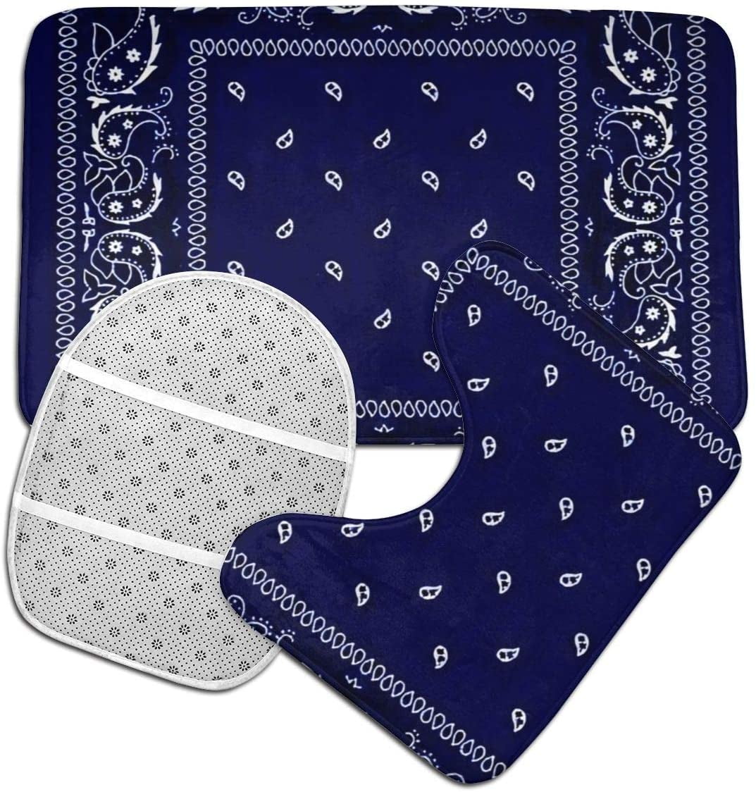 Bandana Navy Blue Bathroom Mat Sets 3 Piece/Set Rugs Memory Foam Mat Set  Matches Anti-Skid Toilet Seat Cover Bath Mat Lid Cover Bath Home  christkindlmarket.com