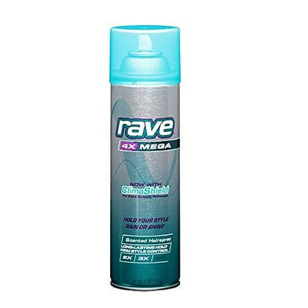 Rave 4X Mega Aerosol Hairspray Now With ClimaShield, scented 11 Oz
